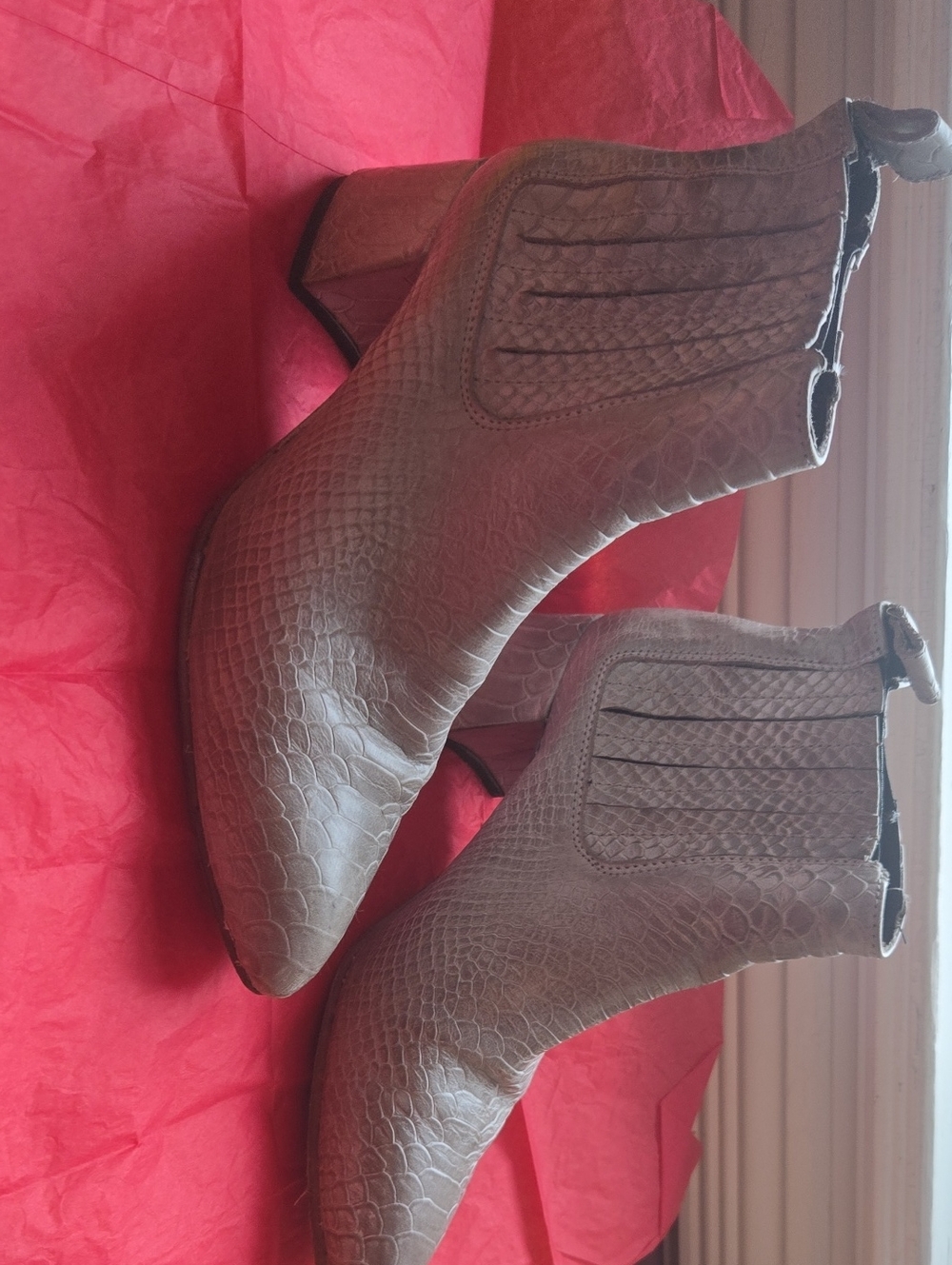 Freebird Croc-Embossed Light Gray Ankle Boots
